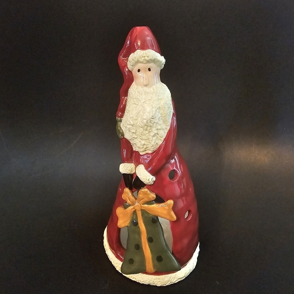 Vintage Santa Claus With Gift Tea Light Christmas Candle Holder Votive